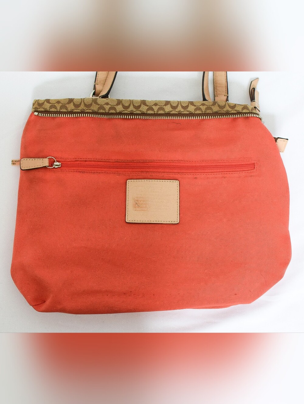 Coach Signature Stripe Monogram Tote Shoulder Bag Khaki Orange F27008 Y2K Preppy - Picture 9 of 16